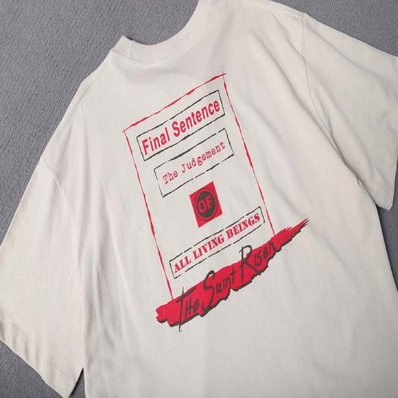 Vintage Portrait Print & Red Slogan Short Sleeve Cream - Picture 2 of 11